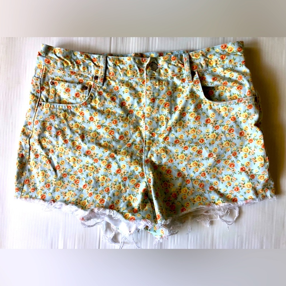 ZARA Shorts Womens the 90’s Romantic Floral Print High Rise Raw Hem Size 10